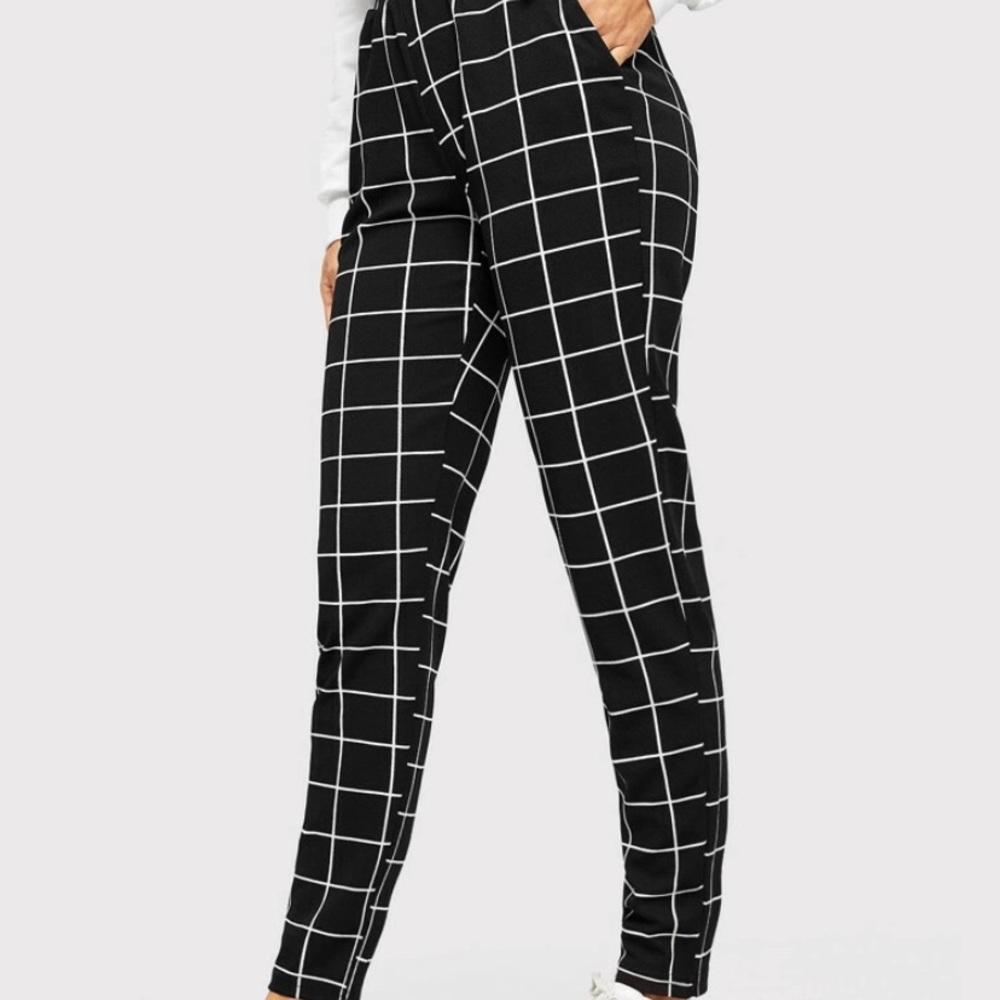 SHEIN Elastic waist slant pocket grid pants